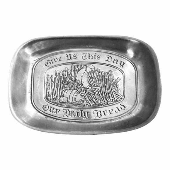 VNTG LEONARD Duratale Tray Give Us This Day Our Daily Bread Pewter Serving Tray - Picture 3 of 5